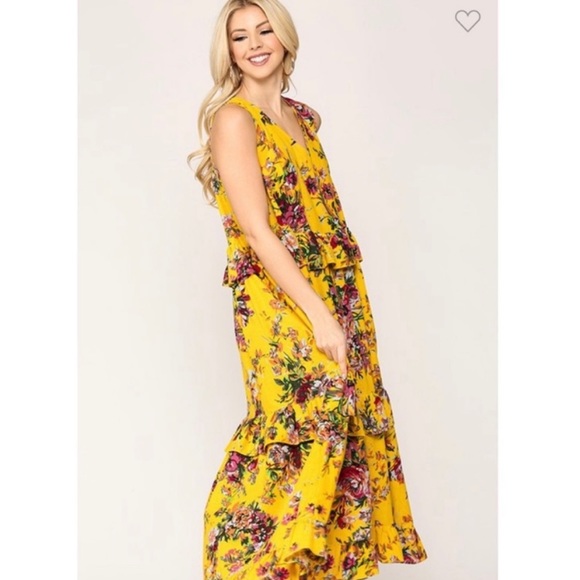 Yellow Floral ruffle maxi dress Gigio Yellow Maxi Dress - Picture 4 of 8